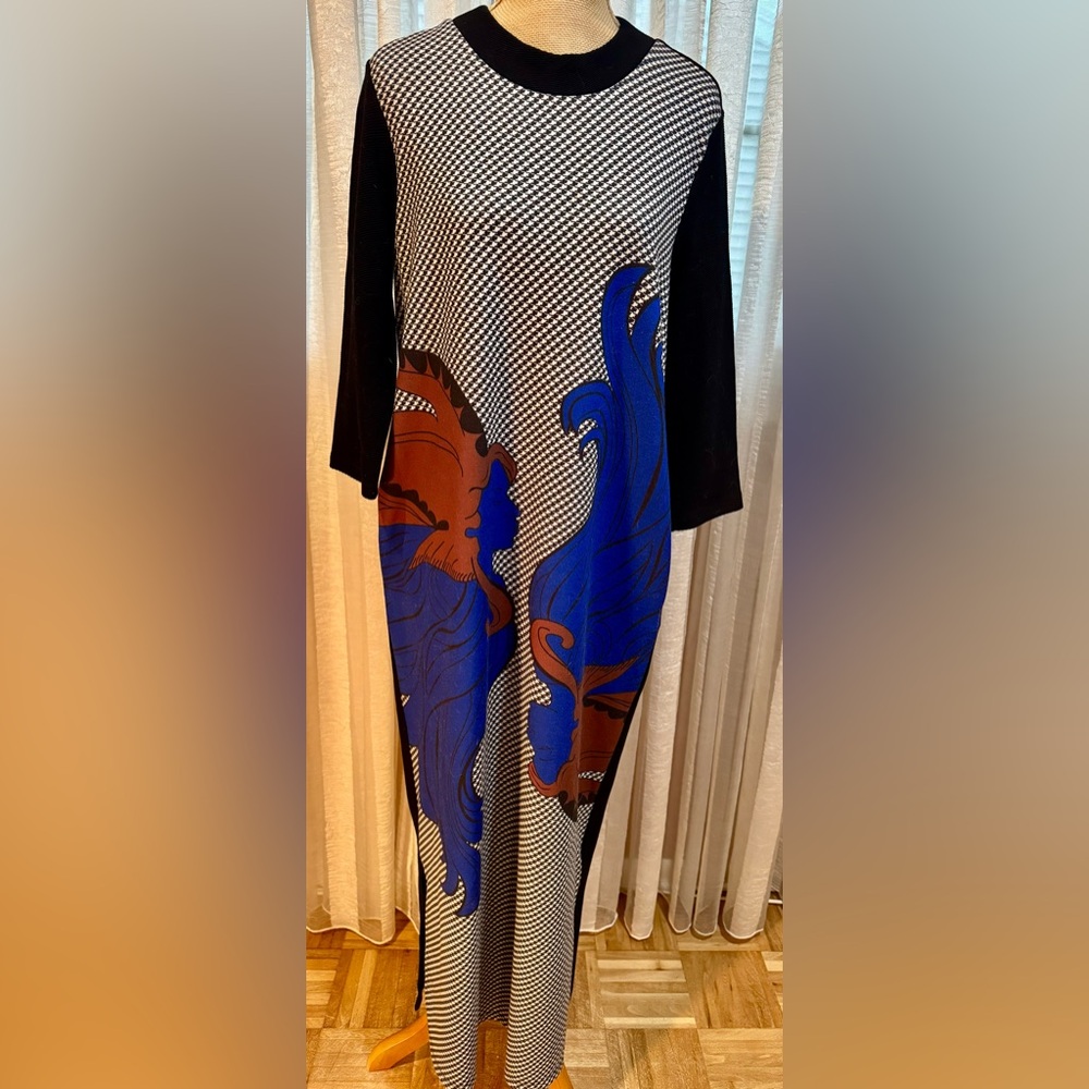 Elegant Blue and Brown Maxi Dress, Elegant style, size Medium